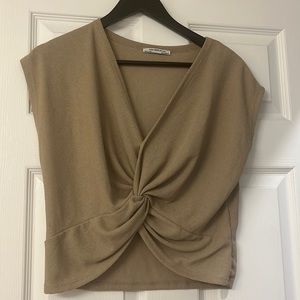 Zara tan gathered blouse